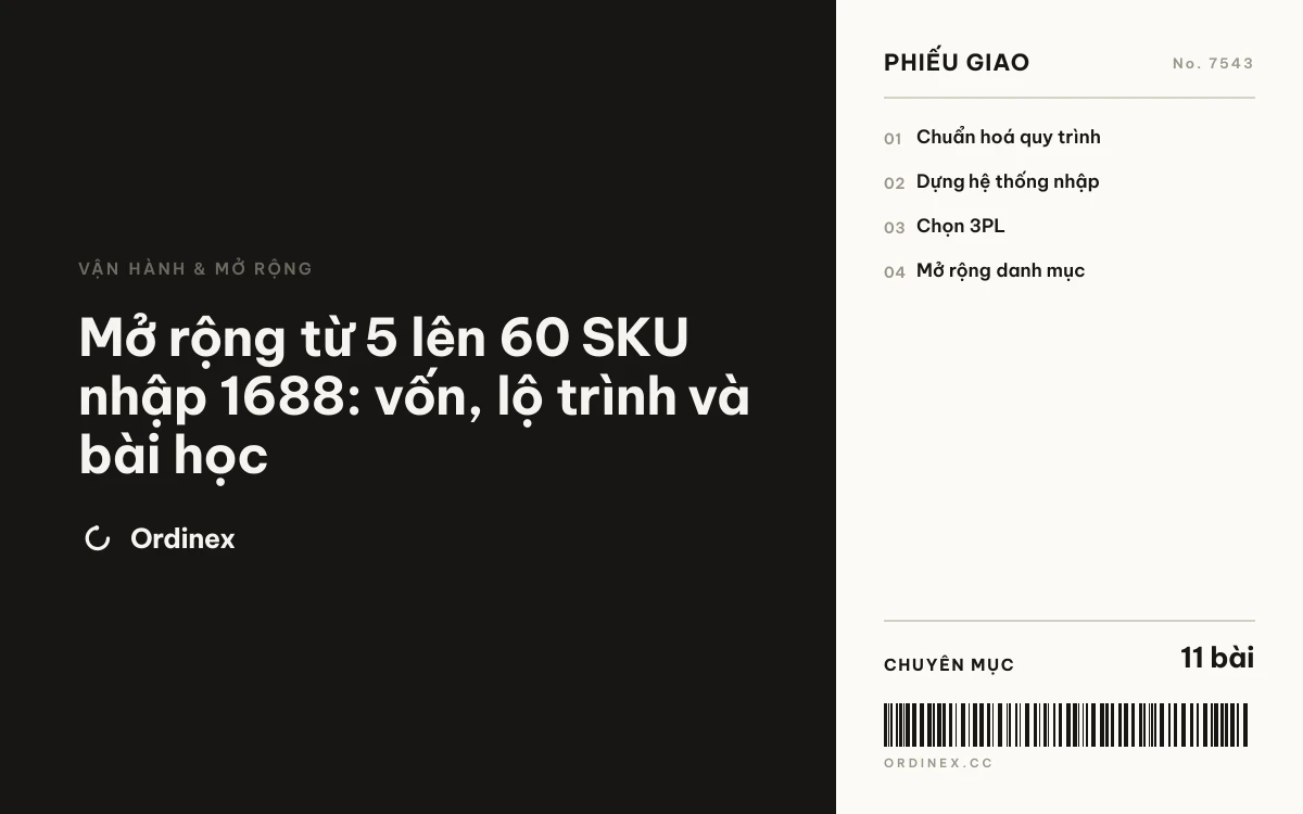 Mở rộng từ 5 lên 60 SKU nhập 1688: vốn, lộ trình và bài học